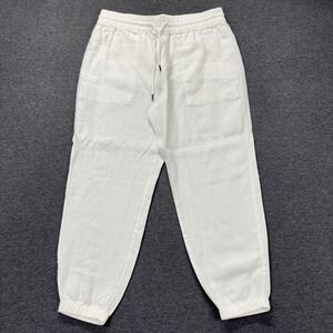 Athleta Pants Womens M White 100% Linen Jogger Elastic Waist Drawstring Cuffs